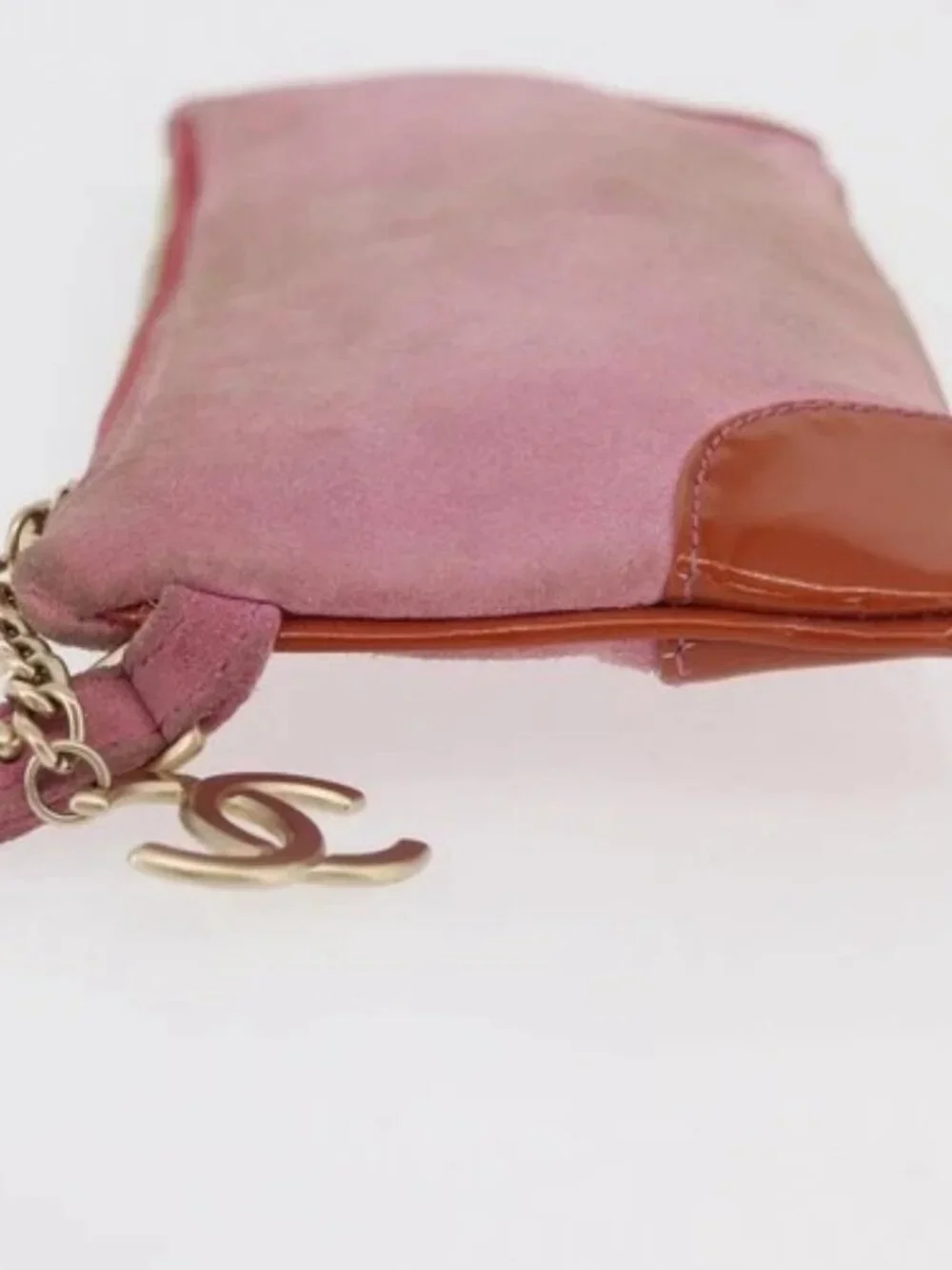 CHANEL Icon Series Pouch Suede Pink Gold CC Auth 176765